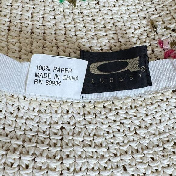 Vtg Y2K 90s Women’s Bucket Hat Straw Woven Butterfly Embellishment Cottage - Picture 5 of 6